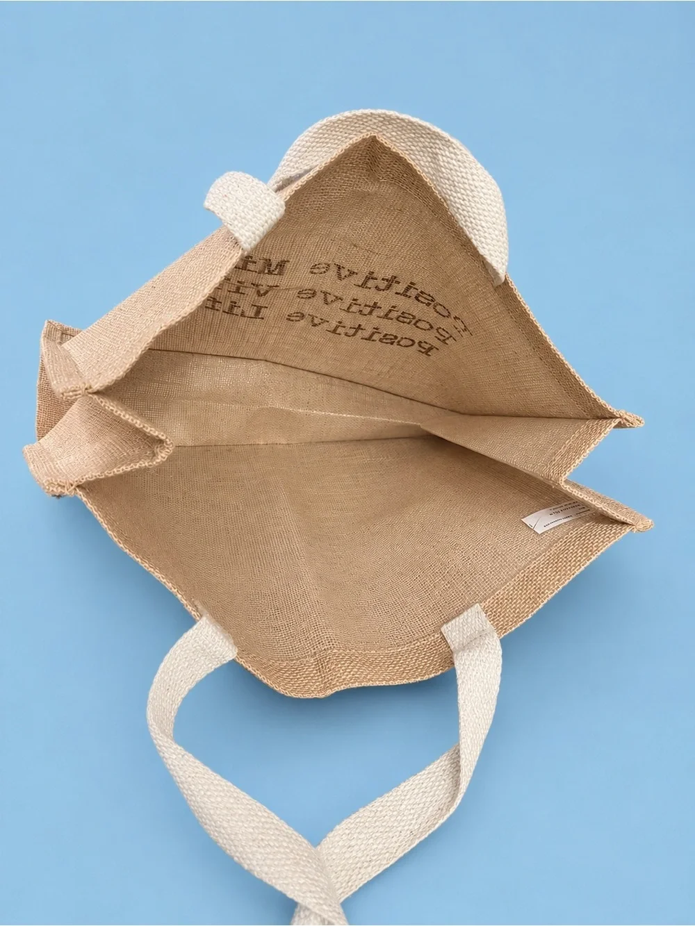 Positive Mind Positive Vibes Jute Market Tote Bag NWOT